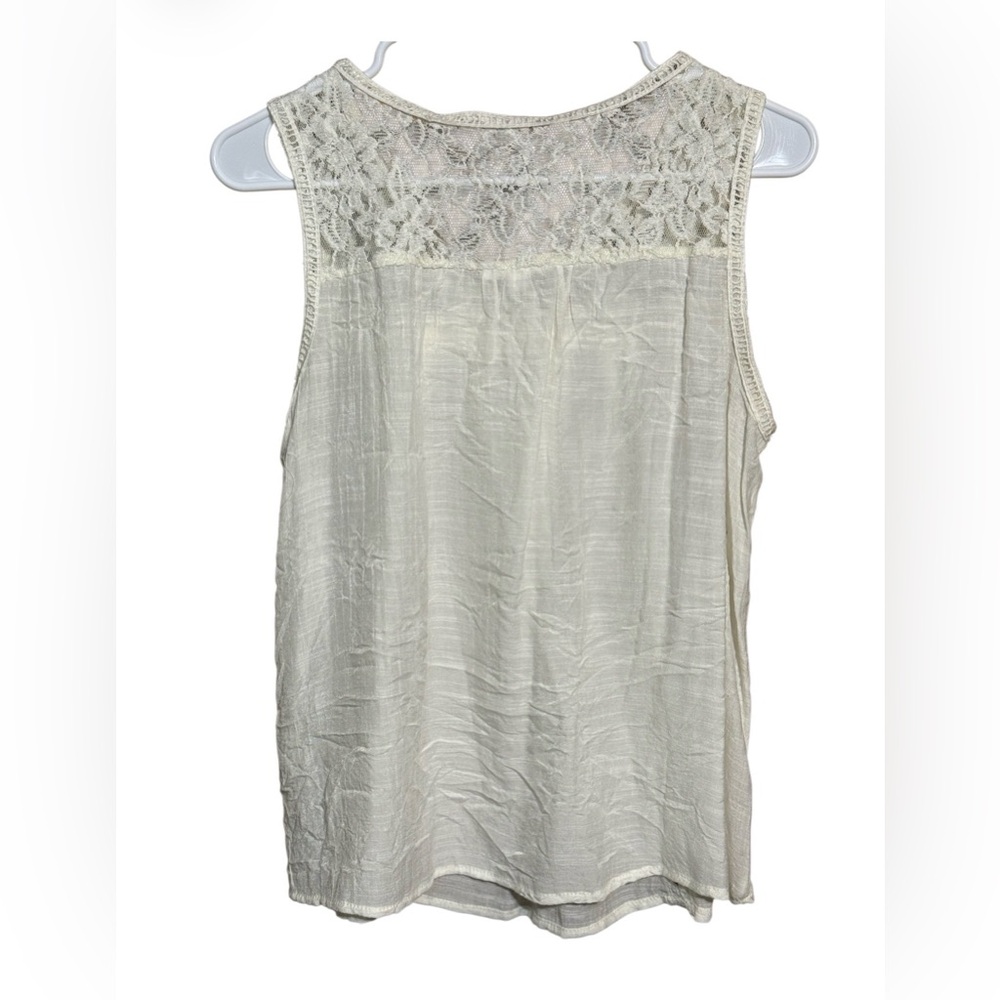 Mine Lace Tank Top Size L Ivory Boho Sleeveless Crochet Trim Blouse - Picture 2 of 2